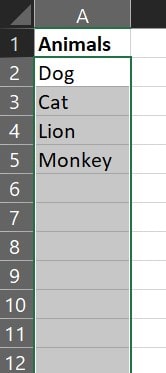 Excel Column Selected